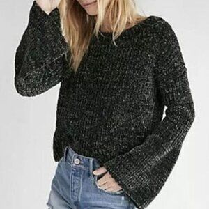 Express Green Chenille Bell Sleeve Hi-Low Sweater Womens XXS Holidays Christmas